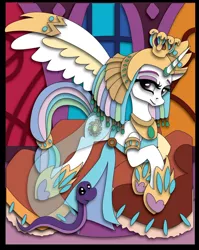 Size: 828x1039 | Tagged: artist:the-paper-pony, cleopatra, clothes, costume, derpibooru import, egyptian, headdress, princess celestia, safe, snake, solo