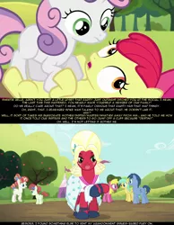 Size: 1280x1648 | Tagged: safe, derpibooru import, apple bloom, big macintosh, blues, cherry berry, noteworthy, rainberry, rainbow stars, sunshower raindrops, sweetie belle, earth pony, pony, brotherhooves social, crossdressing, fury belle, male, misleading thumbnail, orchard blossom, psyga's alternate pony scenes, stallion