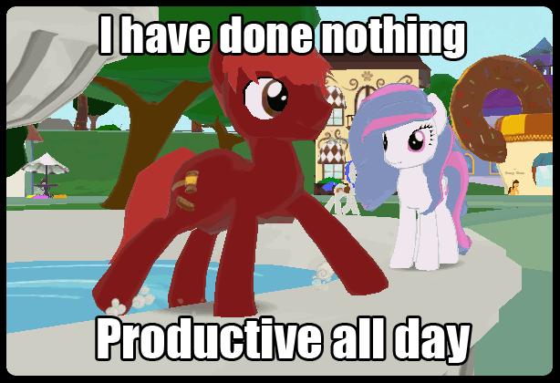 Size: 614x420 | Tagged: safe, derpibooru import, oc, oc:billow pillow, unofficial characters only, earth pony, pegasus, pony, 3d, animated, canterlot, caption, donut, fountain, i have done nothing productive all day, legends of equestria, meme, spinning