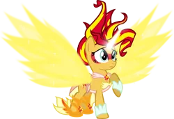 Size: 8192x5603 | Tagged: safe, artist:comic-graffiti, derpibooru import, sunset shimmer, ponified, pony, equestria girls, friendship games, absurd resolution, clothes, daydream shimmer, dress, equestria girls ponified, frown, glowing horn, raised hoof, simple background, solo, sparkles, spread wings, transparent background, vector