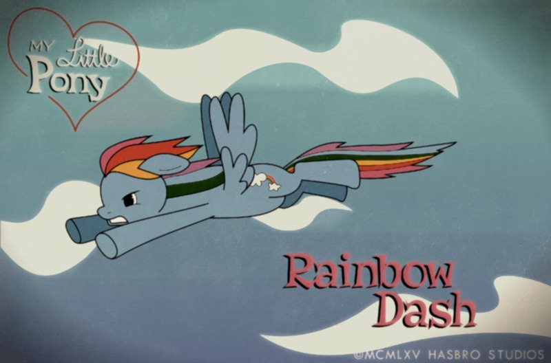 Size: 1138x751 | Tagged: 1960s, 1965, artist:powerson01, derpibooru import, rainbow dash, safe, solo, style emulation