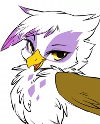 Size: 671x830 | Tagged: safe, artist:ingi, derpibooru import, gilda, gryphon, bedroom eyes, chest fluff, cute, female, fluffy, gildadorable, looking at you, open mouth, portrait, simple background, smirk, solo, style comparison