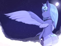 Size: 3200x2400 | Tagged: artist:mcnims, derpibooru import, female, looking at you, moon, moonbutt, night, plot, princess luna, s1 luna, sky, solo, solo female, stars, suggestive