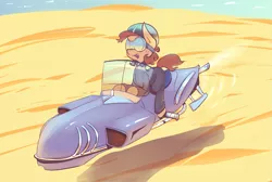 Size: 1435x965 | Tagged: artist:subjectnumber2394, clothes, derpibooru import, desert, goggles, helmet, hoverbike, oc, oc:copper wings, safe, solo, unofficial characters only