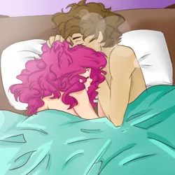 Size: 800x800 | Tagged: suggestive, artist:h0mi3, derpibooru import, cheese sandwich, pinkie pie, human, afterglow, aftersex, bed, cheesepie, de facto adult fanart of weird al yankovic, female, humanized, implied sex, male, morning after, pillow, shipping, straight, weird al yankovic