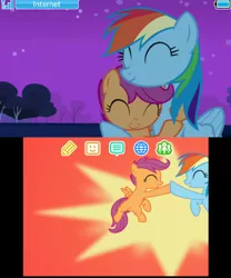 Size: 399x480 | Tagged: 3ds, brotherhooves social, derpibooru import, homebrew, rainbow dash, safe, scootaloo, sleepless in ponyville