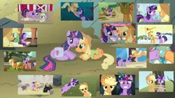 Size: 1280x720 | Tagged: safe, derpibooru import, edit, edited screencap, screencap, alula, applecore, applejack, aura (character), cotton cloudy, fluttershy, pinkie pie, piña colada, spike, twilight sparkle, twilight sparkle (alicorn), twist, alicorn, changeling, earth pony, pony, unicorn, a canterlot wedding, call of the cutie, castle sweet castle, dragonshy, rarity takes manehattan, secret of my excess, the crystal empire, the return of harmony, the super speedy cider squeezy 6000, the ticket master, trade ya, winter wrap up, collage, female, friends, friendshipping, lesbian, mare, mare in the moon, piña cutelada, shipping, story included, twijack, unicorn twilight