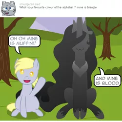 Size: 540x540 | Tagged: safe, artist:aha-mccoy, derpibooru import, derpy hooves, oc, oc:anonlestia, pegasus, pony, nopony-ask-mclovin, ask, catface, female, mare, speech bubble, tumblr