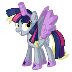 Size: 1440x1440 | Tagged: safe, artist:thecheeseburger, derpibooru import, derpy hooves, twilight sparkle, twilight sparkle (alicorn), alicorn, pony, scare master, alicorn costume, clothes, costume, fake horn, fake wings, female, mare, nightmare night costume, simple background, solo, toilet paper roll, toilet paper roll horn, twilight muffins, wig