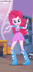 Size: 263x571 | Tagged: safe, derpibooru import, pinkie pie, equestria girls, 3d, animated, boots, bracelet, carousel boutique, clothes, dancing, gameloft, happy, high heel boots, jewelry, looking at you, minigame, skirt, solo, the robot