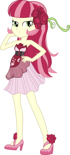 Size: 2879x6398 | Tagged: safe, artist:lunarina, derpibooru import, roseluck, equestria girls, life is a runway, rainbow rocks, absurd resolution, background human, clothes, dress, high heels, inkscape, long hair, simple background, solo, strapless, transparent background, vector