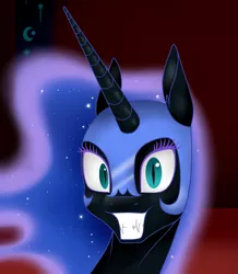 Size: 1366x1570 | Tagged: artist:justbrohoof, derpibooru import, nightmare moon, portrait, safe, smiling, solo