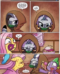 Size: 632x776 | Tagged: artist:agnesgarbowska, derpibooru import, fluttershy, idw, safe, sneezing, spike, spoiler:comic, spoiler:comicff21, zebra, zecora