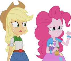 Size: 6882x5891 | Tagged: safe, artist:sparklov, derpibooru import, applejack, pinkie pie, equestria girls, absurd resolution, apple cider, balloon, bottle, bracelet, cider, clothes, cowboy hat, denim skirt, duo, freckles, hat, jewelry, open mouth, simple background, skirt, stetson, transparent background, vector