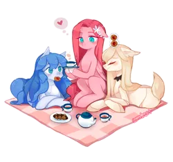 Size: 1280x1205 | Tagged: artist:lemonheart, brownies, cookie, derpibooru import, food, oc, picnic, picnic blanket, safe, tea, teacup, teapot, unofficial characters only