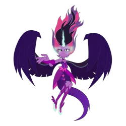 Size: 5120x5120 | Tagged: safe, artist:kmanalli, derpibooru import, sci-twi, twilight sparkle, equestria girls, friendship games, .svg available, absurd resolution, bare shoulders, clothes, dress, fingerless gloves, gloves, horn, midnight sparkle, necklace, offscreen character, simple background, sleeveless, solo, strapless, teary eyes, transparent background, vector, wings