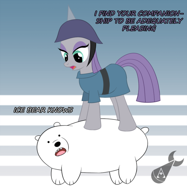 Size: 1024x1024 | Tagged: safe, artist:docapocalypse, derpibooru import, maud pie, crossover, crossover shipping, female, ice bear, male, shipping, straight, text, we bare bears