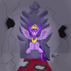 Size: 1000x1000 | Tagged: safe, artist:slamjam, derpibooru import, twilight sparkle, twilight sparkle (alicorn), alicorn, pony, dark magic, female, jewelry, magic, mare, necklace, solo, sombra eyes, throne, tyrant sparkle