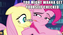 Size: 610x340 | Tagged: aids, derpibooru import, faic, female, flutterpie, fluttershy, hiv, image macro, lesbian, meme, pinkie pie, safe, shipping