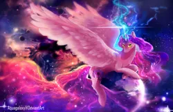 Size: 3500x2264 | Tagged: safe, artist:aquagalaxy, derpibooru import, oc, oc:gloomy, unofficial characters only, alicorn, pony, alicorn oc, color porn, ethereal mane, macro, magic, majestic, pony bigger than a planet, race swap, solo, space, stars, tangible heavenly object
