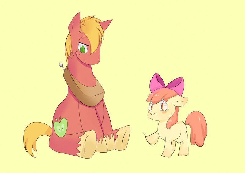 Size: 2806x1984 | Tagged: safe, artist:n3moni, derpibooru import, apple bloom, big macintosh, earth pony, pony, male, simple background, stallion