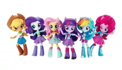 Size: 1344x768 | Tagged: safe, derpibooru import, official, applejack, fluttershy, pinkie pie, rainbow dash, rarity, twilight sparkle, twilight sparkle (alicorn), alicorn, equestria girls, chibi, clothes, cute, doll, equestria girls minis, irl, looking at you, mane six, photo, skirt, smiling, tanktop, toy, wink