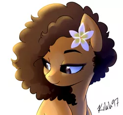 Size: 2038x1899 | Tagged: safe, artist:kianamai, derpibooru import, oc, oc:kilala, unofficial characters only, pony, female, flower, flower in hair, mare, ponysona, simple background, solo