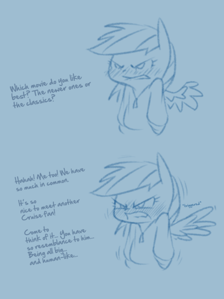 Size: 546x730 | Tagged: artist:raridashdoodles, comic, comic:rarity sets up a date for rainbow dash, derpibooru import, dialogue, implied anon, implied fluttershy, jealous, offscreen character, rainbow dash, safe, sketch, triggered, tsunderainbow, tsundere