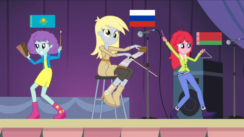 Size: 1920x1080 | Tagged: safe, derpibooru import, edit, blueberry pie, derpy hooves, raspberry fluff, equestria girls, belarus, eqg flag-tag meme, eurasian economic union, flag, kazakhstan, russia, the implications are horrible, the muffins, unfortunate implications