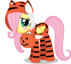 Size: 2691x2396 | Tagged: artist:shutterflyeqd, big cat, candy, clothes, costume, cute, derpibooru import, filly, fluttershy, safe, shyabetes, simple background, solo, tiger, transparent background, vector