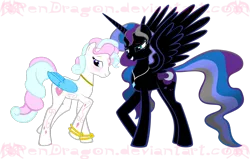 Size: 1600x1020 | Tagged: alternate universe, artist:kpendragon, blushing, derpibooru import, oc, oc:lunaria, oc:starcatcher celenium, pony creator, princess luna, safe, shipping, star catcher