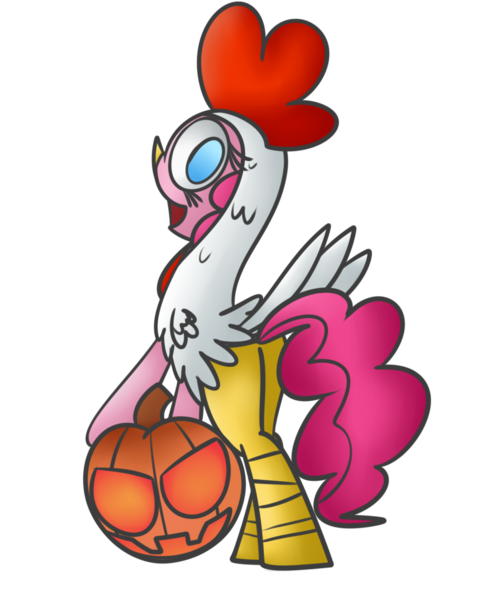 Size: 906x1132 | Tagged: animal costume, artist:mr. rottson, chicken pie, chicken suit, clothes, costume, derpibooru import, halloween, holiday, jack-o-lantern, pinkie pie, pumpkin, safe, solo