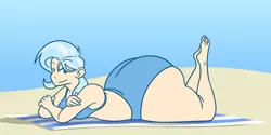 Size: 1280x640 | Tagged: artist:lightsoutequestria, ass, beach, bedroom eyes, bikini, breasts, chubby, clothes, derpibooru import, fat, female, huge butt, human, humanized, hyper, impossibly large butt, large butt, looking at you, solo, solo female, suggestive, swimsuit, the ass was fat, the great and bountiful trixie, the great and powerful ass, thighs, thunder thighs, towel, trixie, wide hips