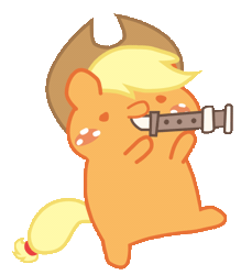 Size: 397x434 | Tagged: animated, applejack, artist:omegaozone, chibi, chubbie, cute, derpibooru import, flute, mitchirineko march, musical instrument, pony parade, safe, simple background, solo, song of my people, transparent background