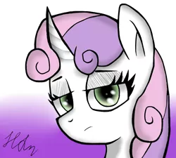 Size: 1200x1080 | Tagged: artist:hanzel2, derpibooru import, looking at you, portrait, safe, solo, sweetie belle, sweetie belle is not amused, unamused