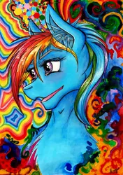 Size: 1445x2048 | Tagged: safe, artist:stirren, derpibooru import, rainbow dash, pegasus, pony, portrait, psychedelic, solo, traditional art