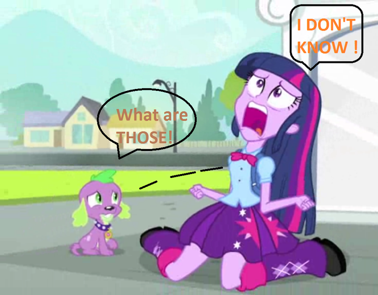 Size: 980x766 | Tagged: safe, artist:theanimefanz, derpibooru import, screencap, spike, twilight sparkle, dog, equestria girls, exploitable meme, image macro, meme, slowpoke, spike the dog, text, twiscream, what are thoooose