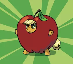 Size: 2551x2222 | Tagged: safe, artist:hunternif, derpibooru import, applejack, earth pony, pony, apple, applejack becoming an apple, solo, sunburst background, super powers, that pony sure does love apples, this isn't even my final form, transformation, wat