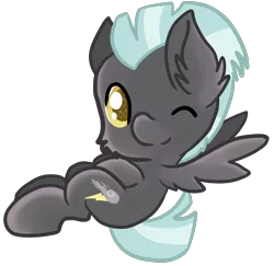 Size: 2876x2792 | Tagged: safe, artist:cutepencilcase, derpibooru import, thunderlane, pegasus, pony, chibi, cute, looking at you, male, simple background, solo, stallion, thunderbetes, transparent background, wink, winking at you
