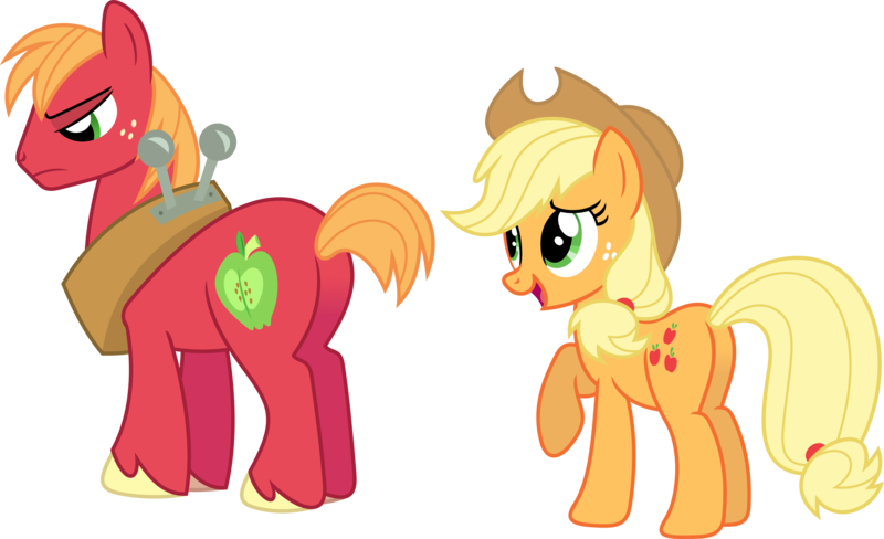 Size: 3586x2189 | Tagged: safe, artist:porygon2z, derpibooru import, applejack, big macintosh, earth pony, pony, brotherhooves social, frown, male, raised hoof, simple background, stallion, transparent background, vector