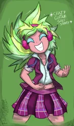 Size: 1000x1710 | Tagged: safe, artist:flutterthrash, derpibooru import, lemon zest, equestria girls, friendship games, air guitar, clothes, crystal prep academy uniform, crystal prep shadowbolts, female, guitar, guitar solo, headbang, metal, plaid skirt, pleated skirt, rock, rock (music), school uniform, skirt, solo