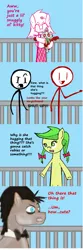 Size: 1028x3093 | Tagged: apple family member, apple fritter, cutie pie, derpibooru import, discord whooves, hug, safe, stick figure, vocational death cruise