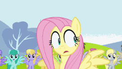 Size: 800x450 | Tagged: safe, derpibooru import, screencap, cloud kicker, crescent pony, derpy hooves, dizzy twister, fluttershy, mane moon, merry may, orange swirl, purple waters, rainbowshine, spring melody, sprinkle medley, pegasus, pony, hurricane fluttershy, animated, anxiety, creepy, crowd, exit stage left, eyes, female, freakout, hyperventilating, mare, nightmare fuel, panic attack, panting, scared, social anxiety, spinning, watching, you know for kids, 👀