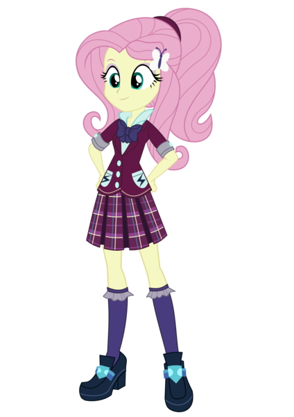 Size: 5000x7071 | Tagged: safe, artist:mlpcompilation, derpibooru import, fluttershy, equestria girls, friendship games, absurd resolution, accessory swap, alternate universe, bowtie, clothes, clothes swap, crystal prep academy, crystal prep academy uniform, crystal prep shadowbolts, pleated skirt, school uniform, simple background, skirt, solo, transparent background, vector