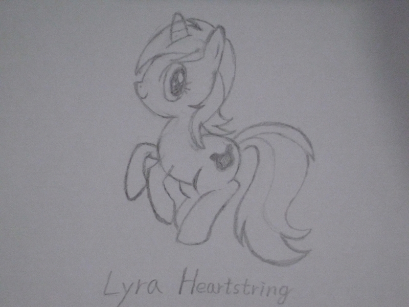 Size: 1024x768 | Tagged: safe, artist:lion90000, derpibooru import, lyra heartstrings, pony, unicorn, grayscale, monochrome, rearing, smiling, solo, traditional art