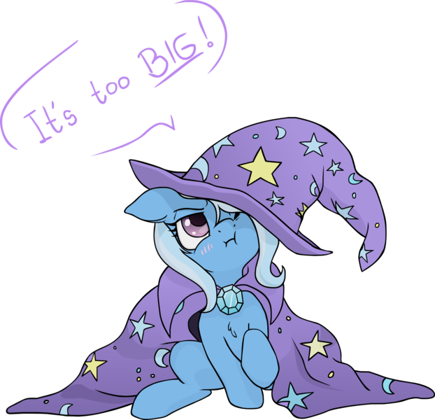 Size: 2115x2041 | Tagged: dead source, safe, artist:coinpo, derpibooru import, trixie, pony, unicorn, :i, angry, annoyed, blushing, clothes, cute, diatrixes, explicit source, female, filly, filly trixie, hat, mare, oversized clothes, puffy cheeks, scrunchy face, simple background, sitting, solo, too big, trixie's cape, trixie's hat, weapons-grade cute, wizard