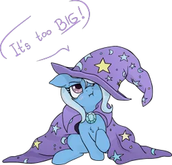 Size: 2115x2041 | Tagged: dead source, safe, artist:coinpo, derpibooru import, trixie, pony, unicorn, :i, angry, annoyed, blushing, clothes, cute, diatrixes, explicit source, female, filly, filly trixie, hat, mare, oversized clothes, puffy cheeks, scrunchy face, simple background, sitting, solo, too big, trixie's cape, trixie's hat, weapons-grade cute, wizard