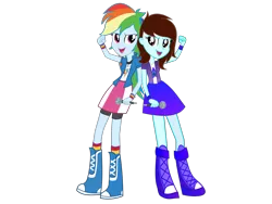 Size: 1600x1200 | Tagged: safe, artist:linormusicbeatpone, derpibooru import, rainbow dash, oc, oc:linormusicbeat, equestria girls, friendship games, back to back, chs rally song, microphone, ponysona, simple background, transparent background, vector