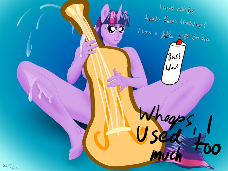 Size: 6400x4800 | Tagged: absurd resolution, anthro, artist:bouncensfw, artist:clopulous, barefoot, bass wax, breasts, derpibooru import, dialogue, feet, lip bite, musical instrument, not cum, not porn, nudity, plantigrade anthro, questionable, sfw edit, solo, twilight sparkle, upright bass