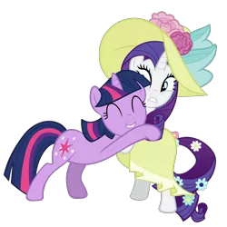Size: 9500x9500 | Tagged: absurd resolution, artist:pangbot, clothes, cute, derpibooru import, dress, duo, eyes closed, hat, hug, rarity, safe, simple background, svg, .svg available, sweet and elite, transparent background, twilight sparkle, vector